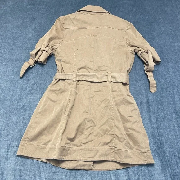 Y2K GUESS Jeans Trench Coat Women Large Khaki Cotton Outdoor Double Breasted - Picture 12 of 16